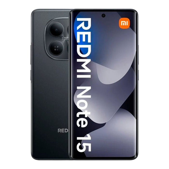 Smartphone Xiaomi Redmi Note 15 de doto.com.mx en color negro con pantalla AMOLED curva y diseño de cámara elegante