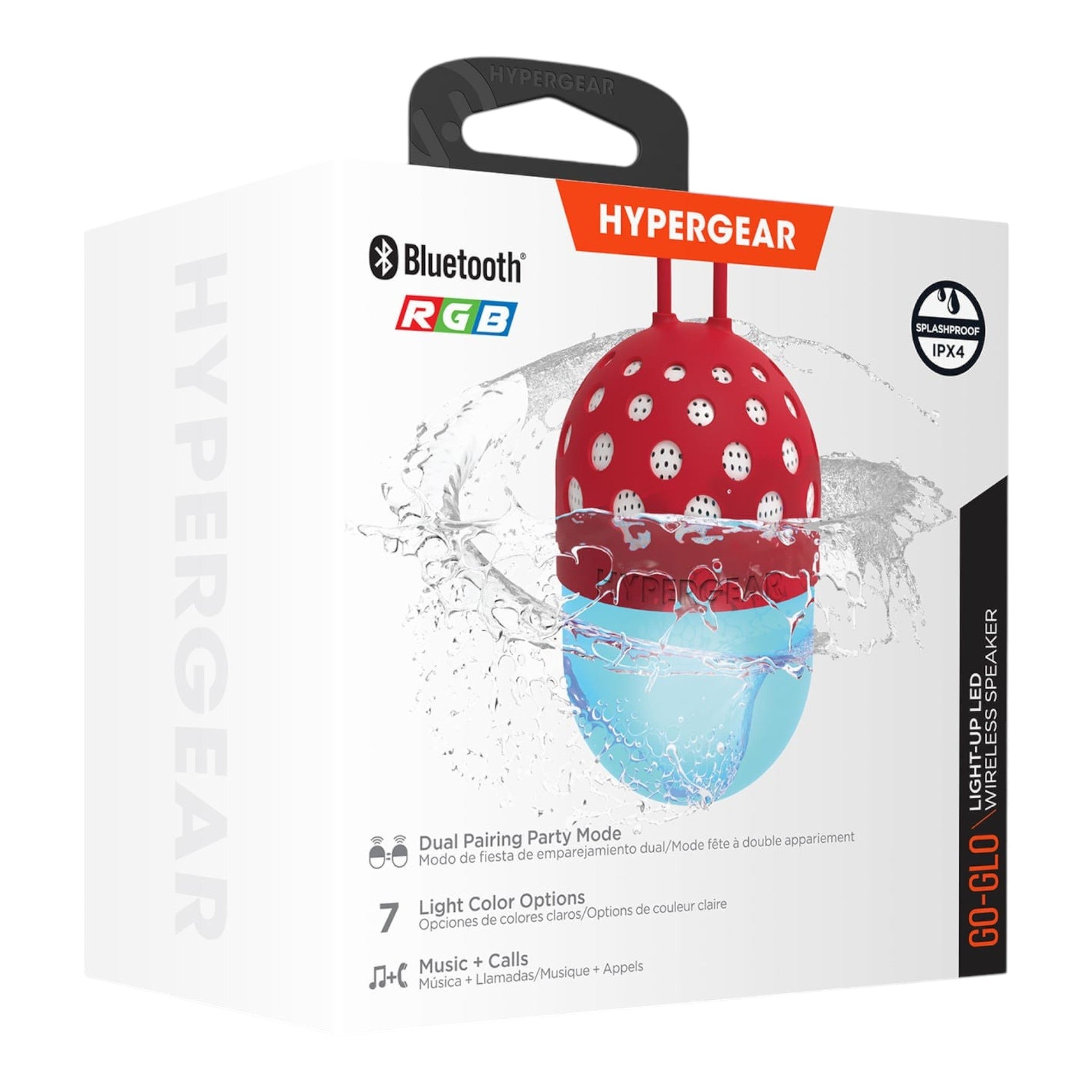 Altavoz Bluetooth doto.com.mx Hypergear Go-Glo rojo y azul con luces LED RGB en su caja de empaque original