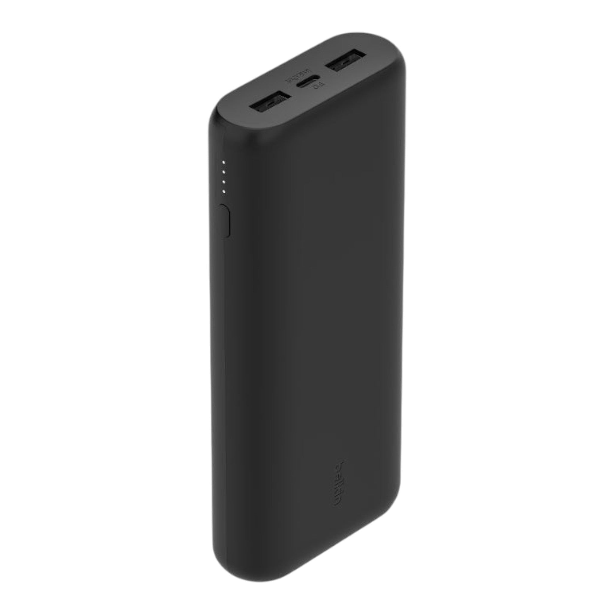 Batería externa doto.com.mx de 20K con tres puertos de carga rápida en color negro y diseño compacto
