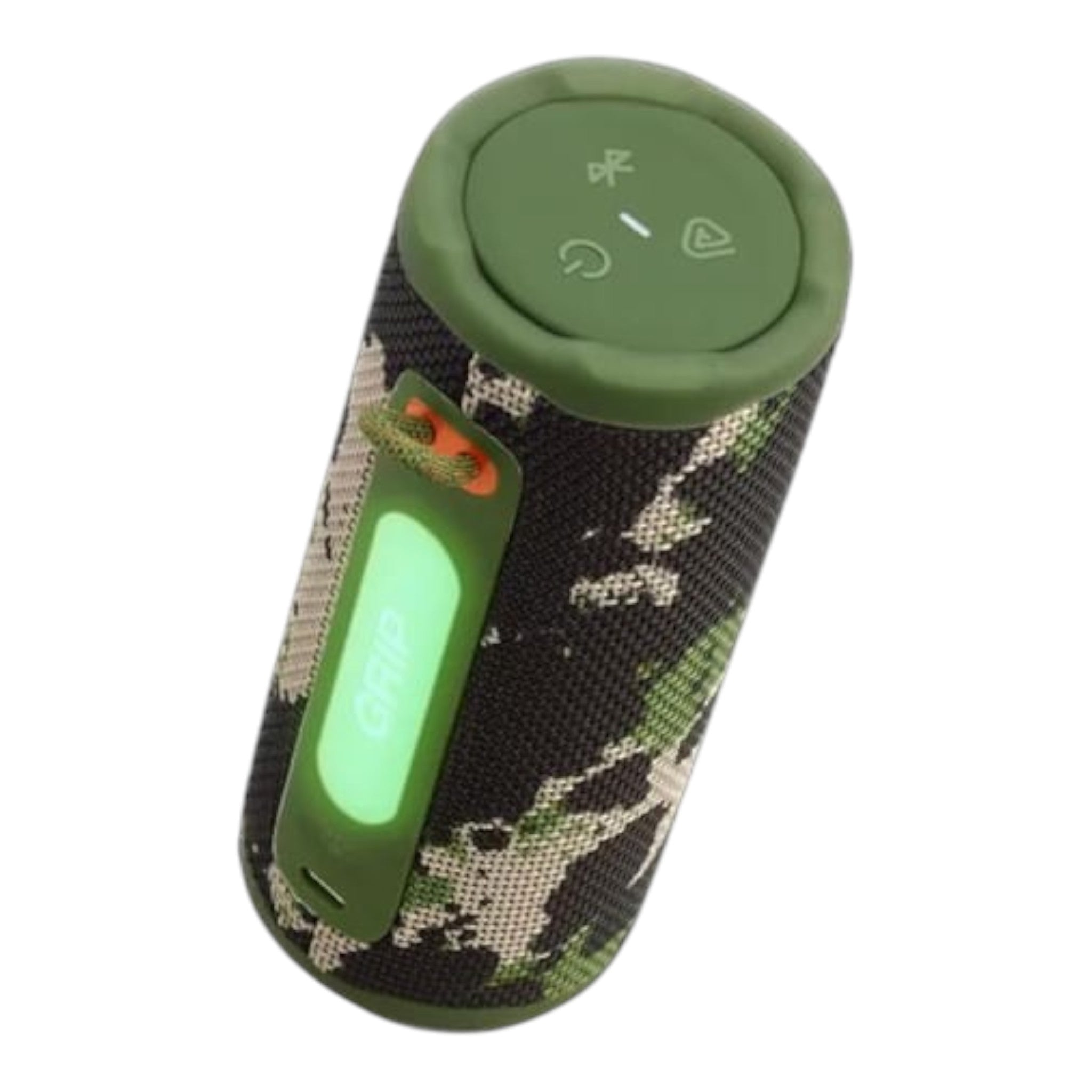 Bocina JBL Grip de doto.com.mx con diseño de camuflaje verde, resistente y portátil con conectividad Bluetooth