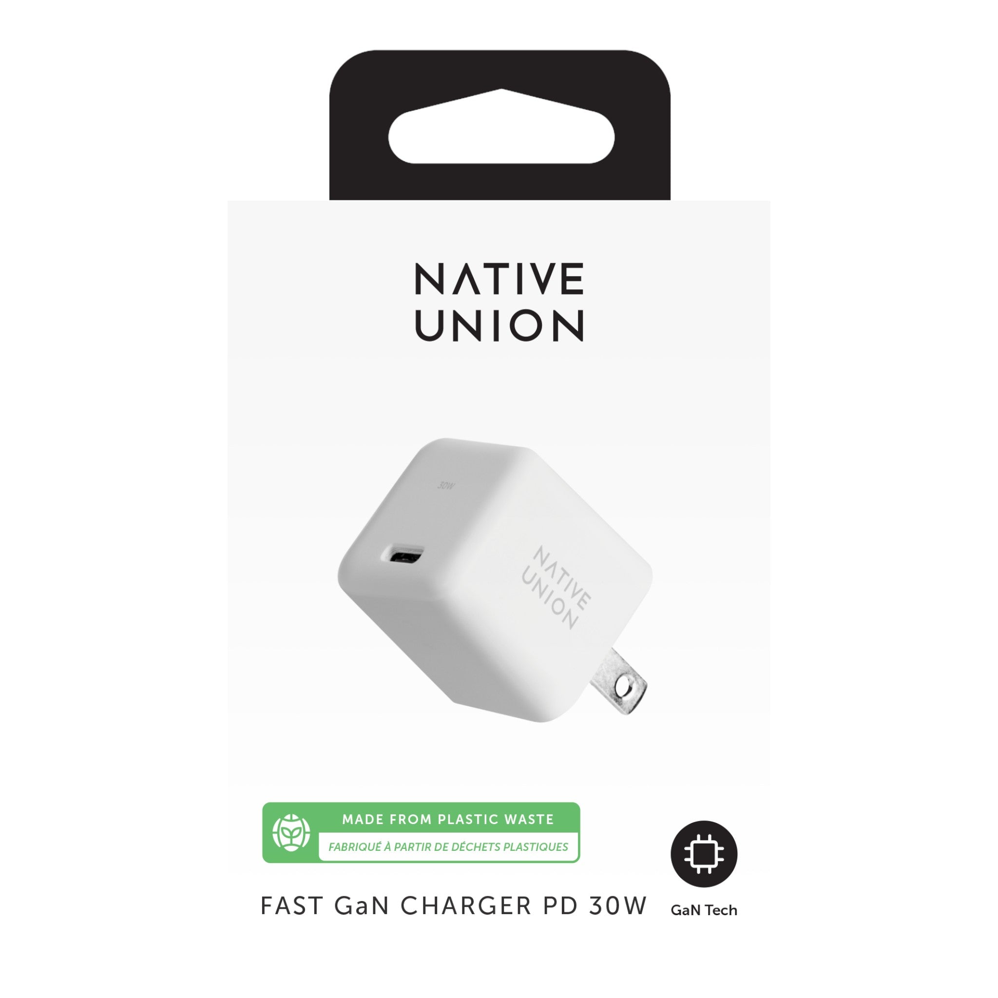 Cargador de pared doto.com.mx Native Union GaN de 30W en color blanco con diseño compacto y puerto USB-C