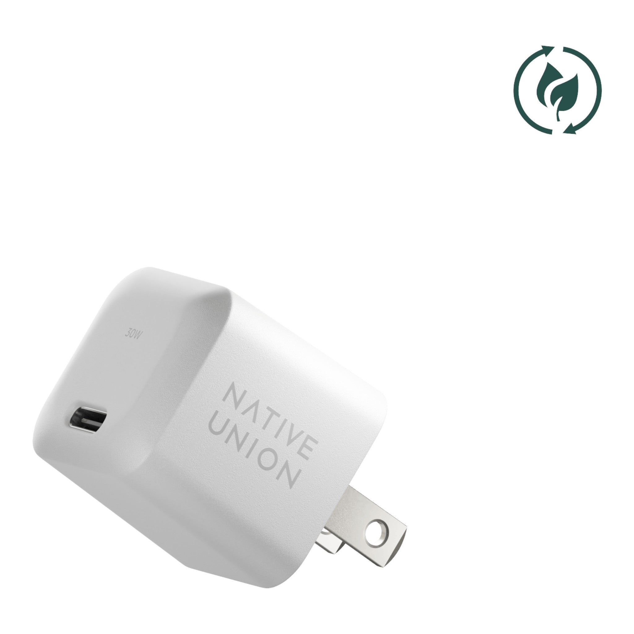 Cargador de pared compacto doto.com.mx Native Union de 30W con tecnología GaN en color blanco y diseño sostenible