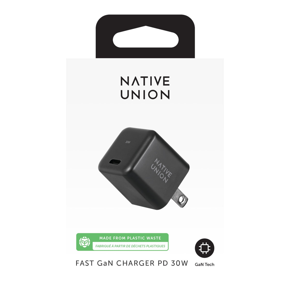 Cargador de pared NATIVE UNION doto.com.mx de 30W con tecnología GaN en color negro y diseño compacto