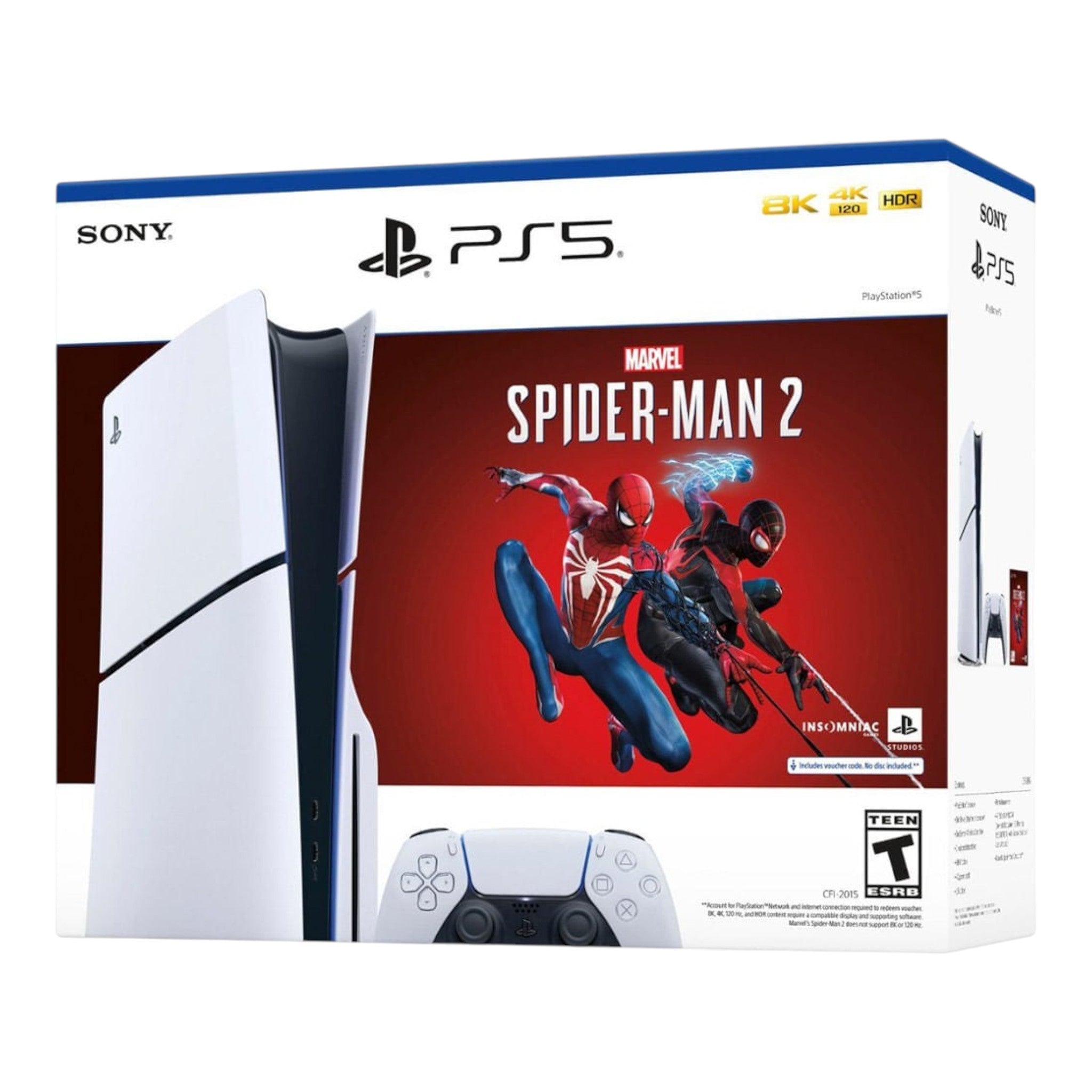 Caja de consola doto.com.mx Sony PlayStation 5 Slim 1TB con diseño de Marvel Spider-Man 2 y mando DualSense