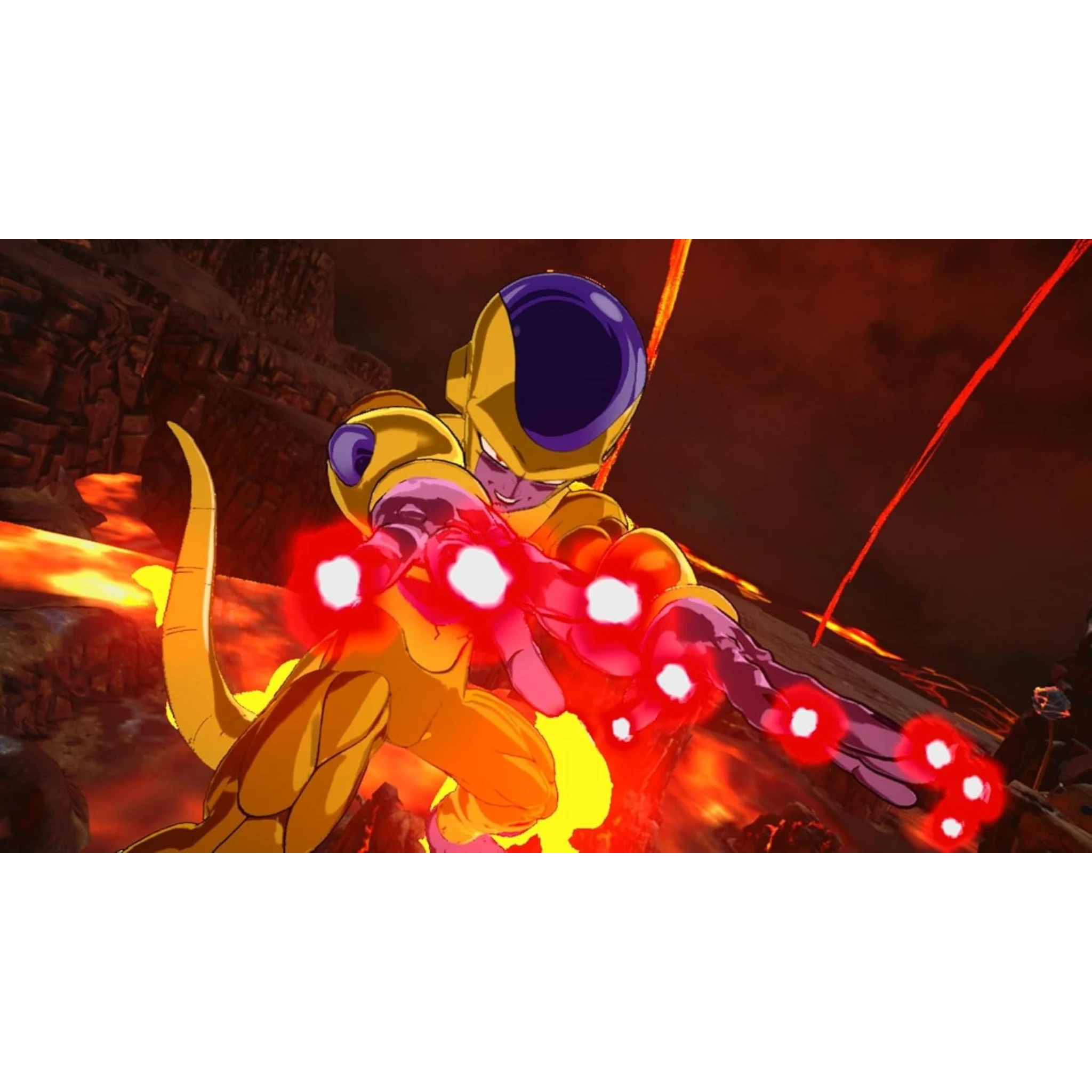 doto.com.mx Dragon Ball Sparking ZERO con Golden Freezer lanzando ataques de energía en un entorno volcánico