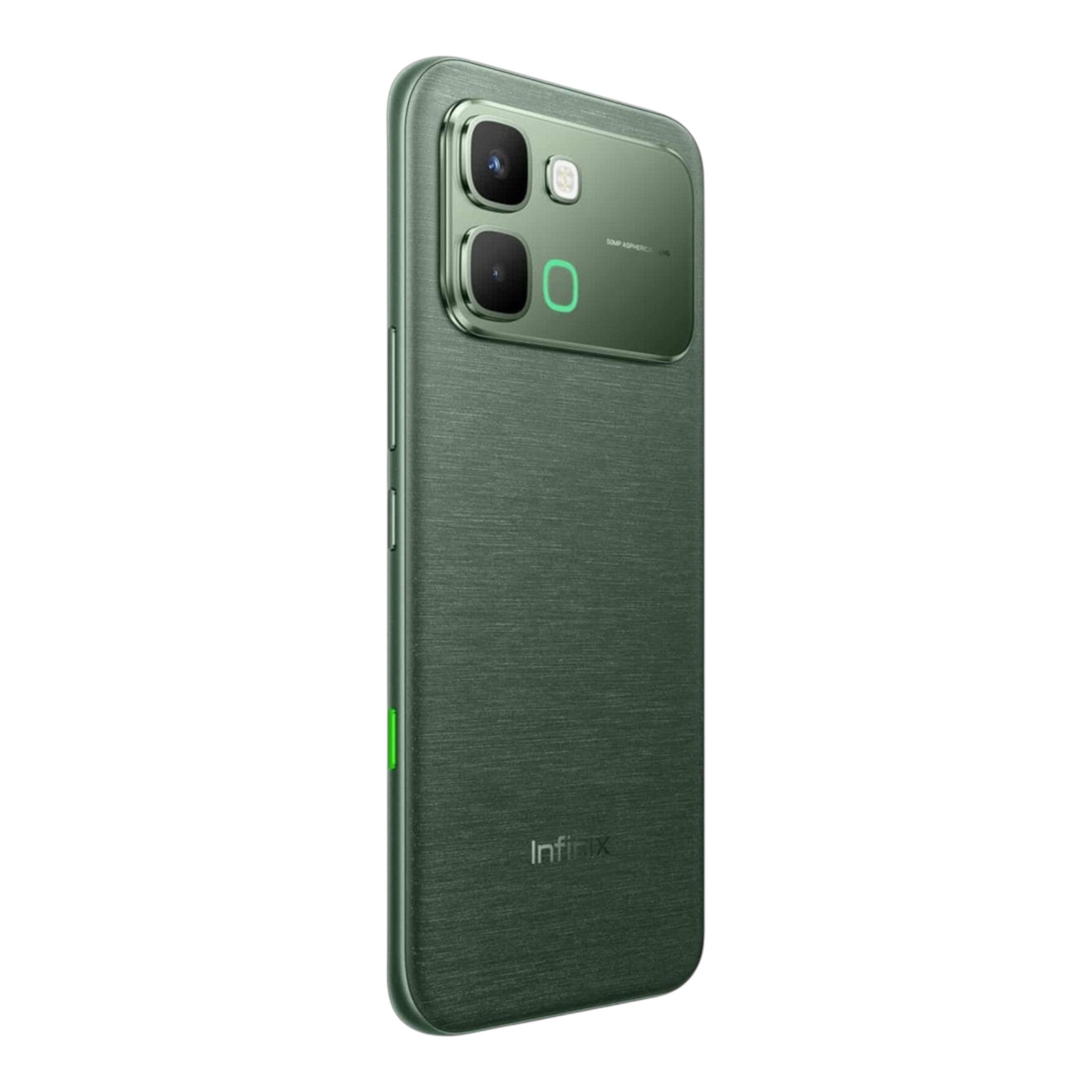 Smartphone Infinix Note Edge 5G verde de doto.com.mx con acabado cepillado, triple cámara trasera y diseño ultra delgado.