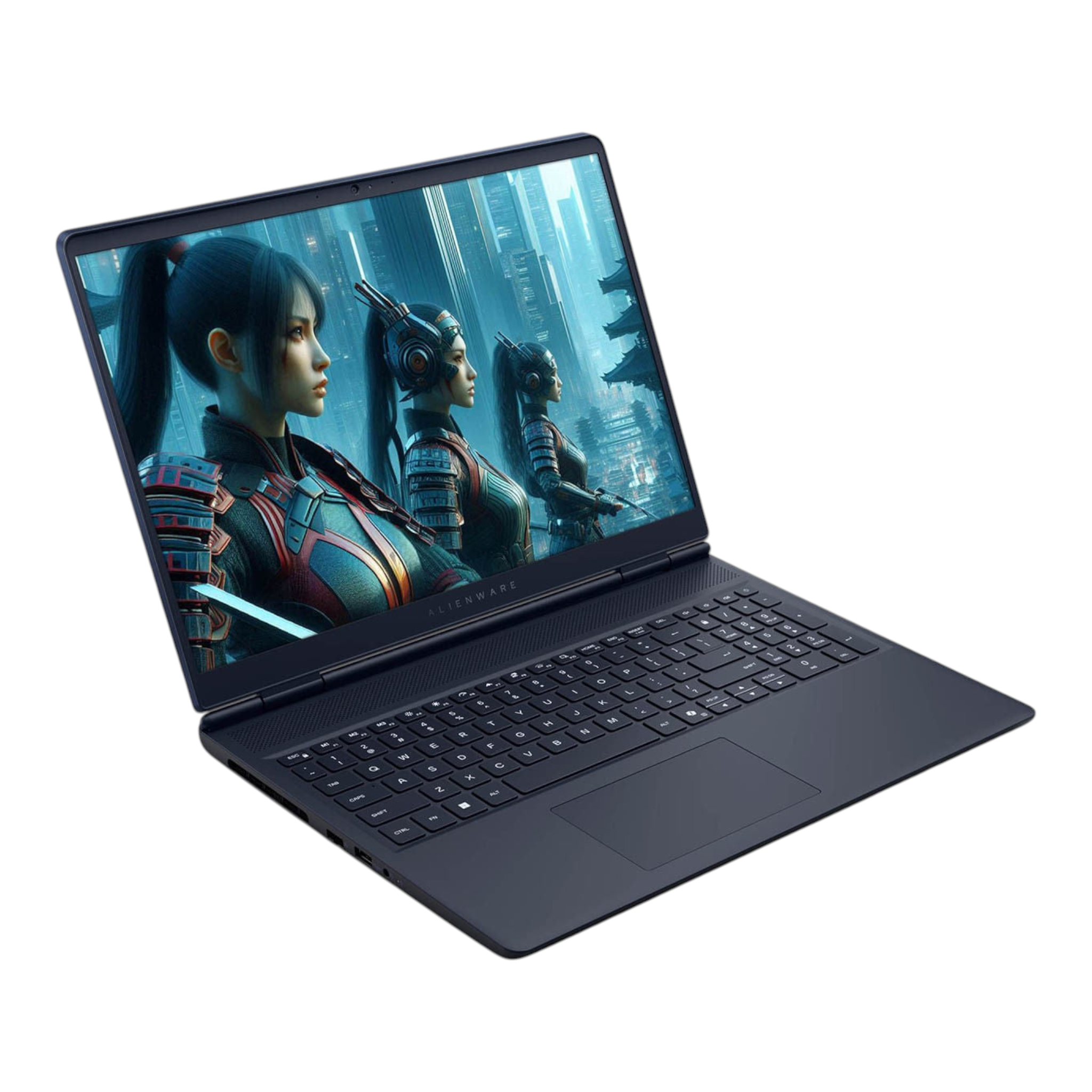 Laptop gamer doto.com.mx Alienware 16 Aurora con pantalla encendida, teclado retroiluminado y diseño en color negro.