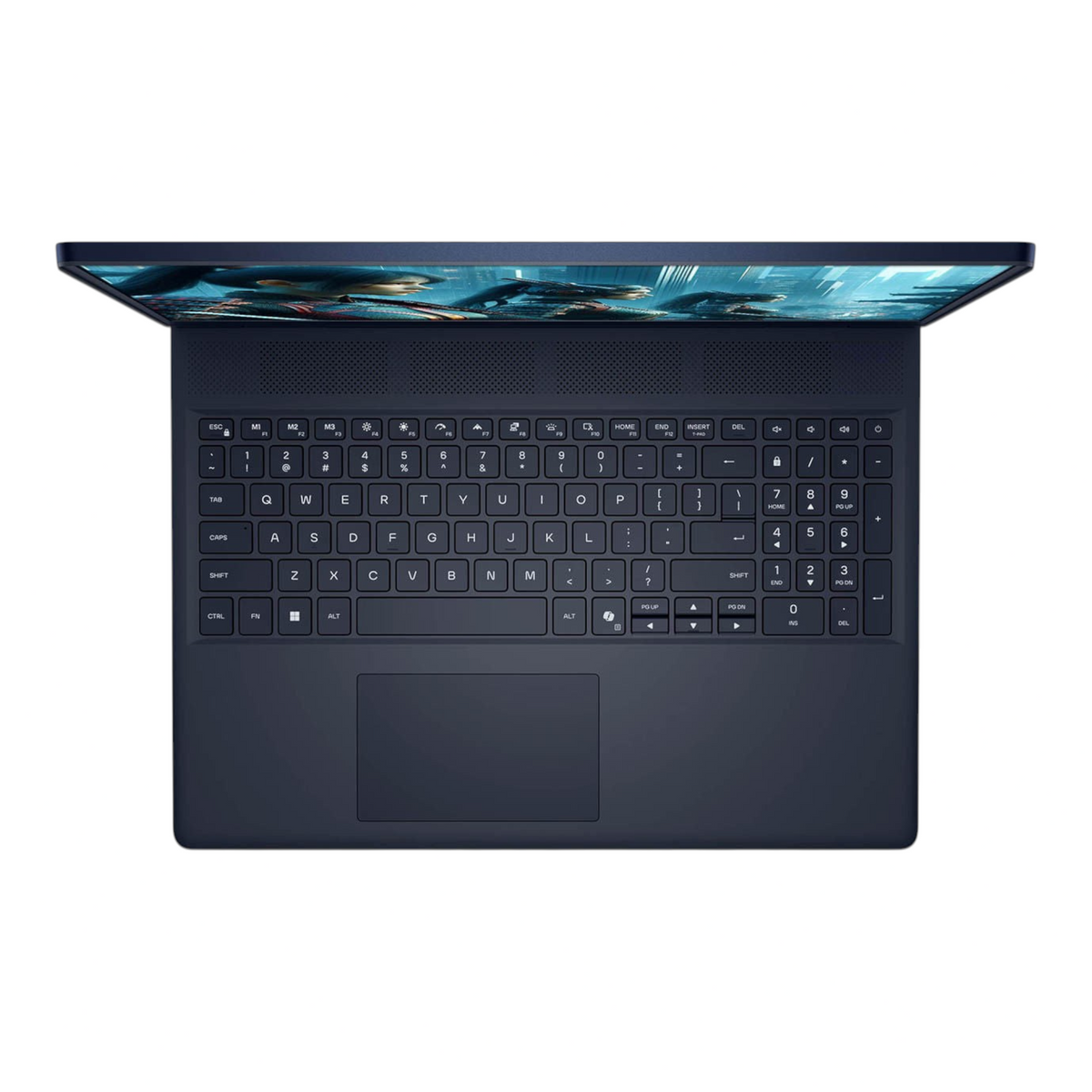 Vista superior del teclado y pantalla del laptop gamer Alienware 16 Aurora de doto.com.mx con acabado oscuro