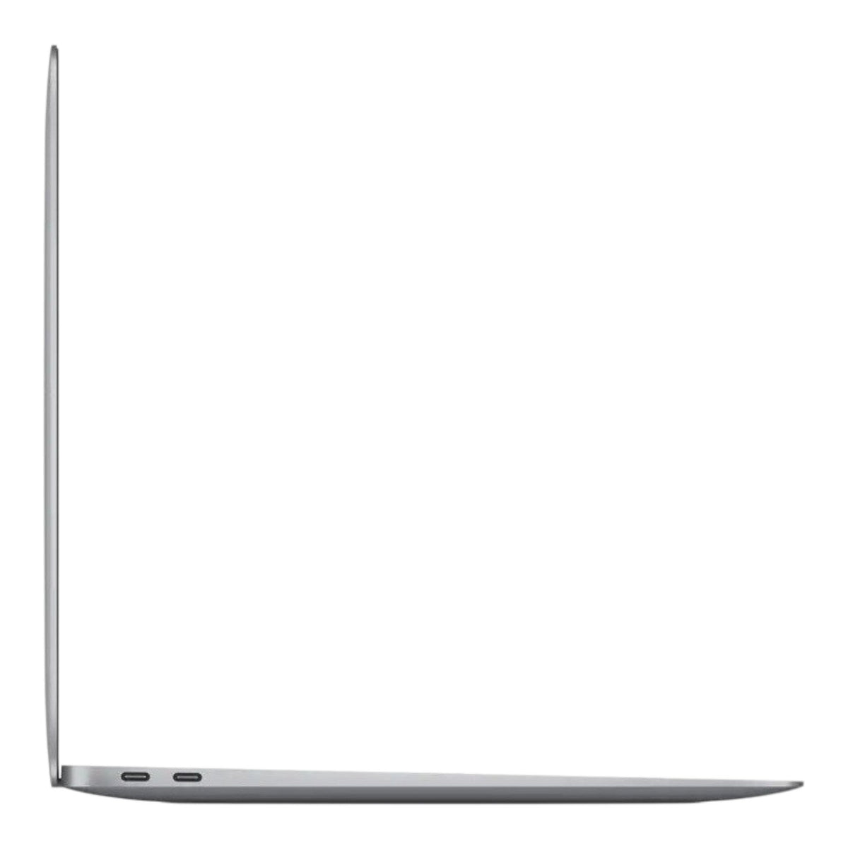Perfil lateral de Apple MacBook Air M1 color gris espacial de doto.com.mx mostrando su diseño ultradelgado