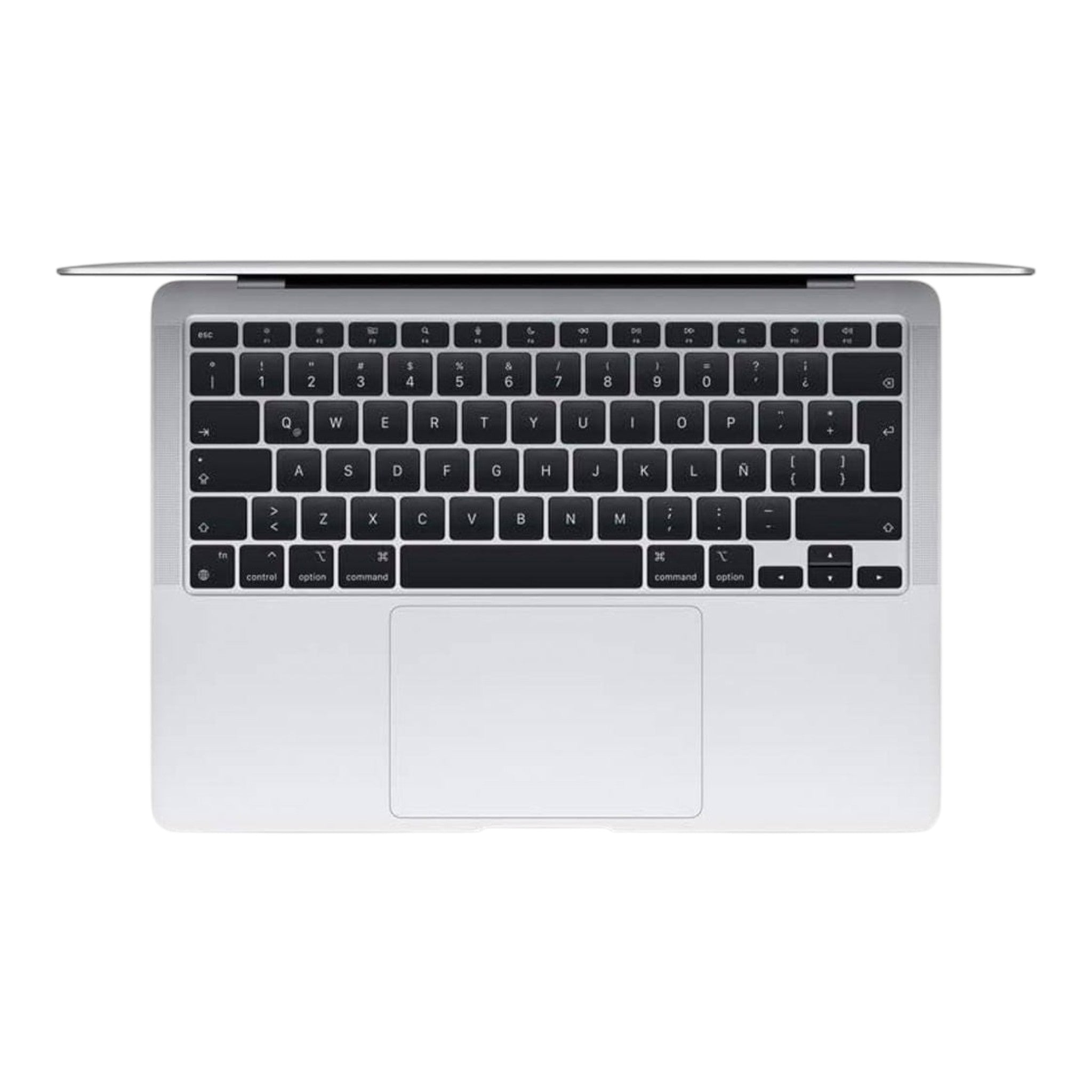 Vista superior del teclado en español de la laptop doto.com.mx Apple MacBook Air M1 plateada con trackpad integrado