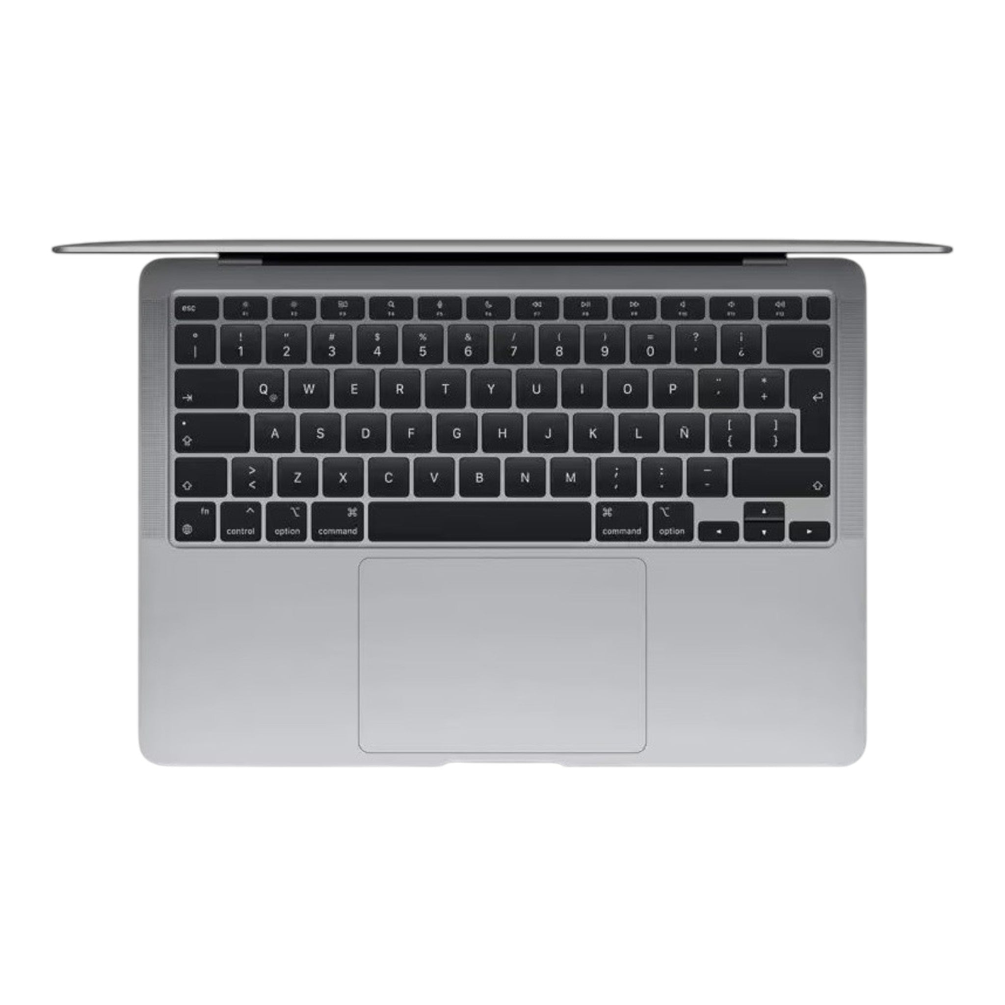 Vista superior del teclado retroiluminado y trackpad de una Apple MacBook Air M1 gris espacial de doto.com.mx