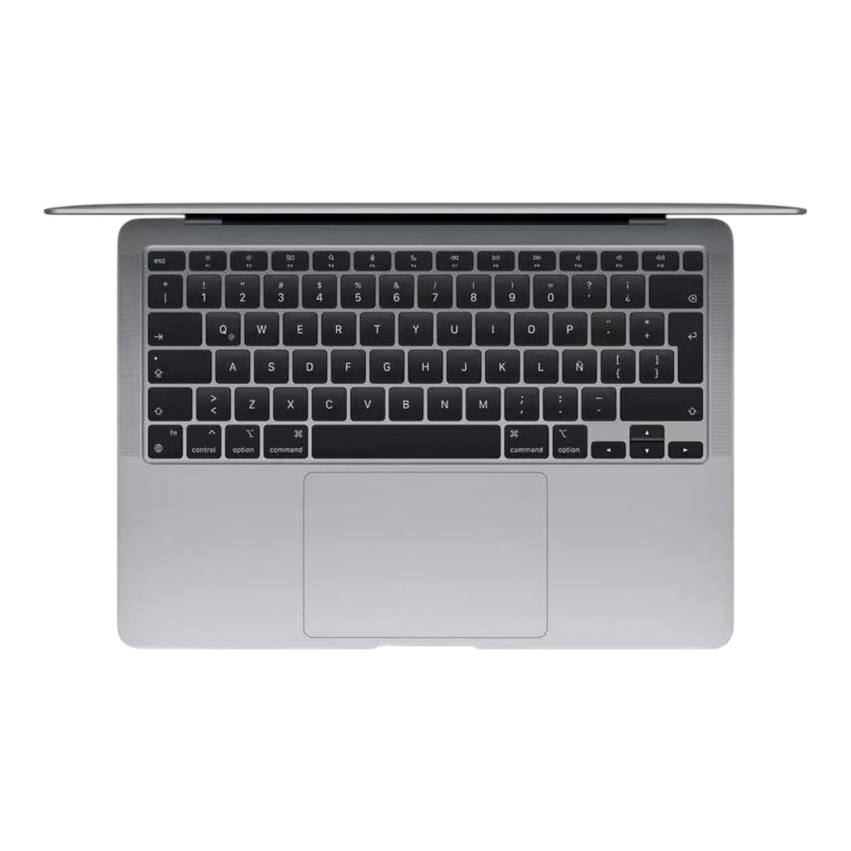 Vista superior del teclado retroiluminado y trackpad de una Apple MacBook Air M1 gris espacial de doto.com.mx