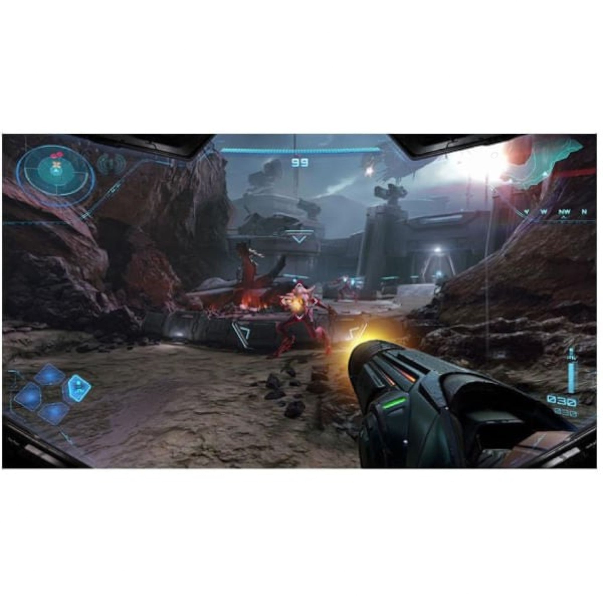 Captura de pantalla de doto.com.mx del videojuego Metroid Prime 4: Beyond mostrando combate en primera persona