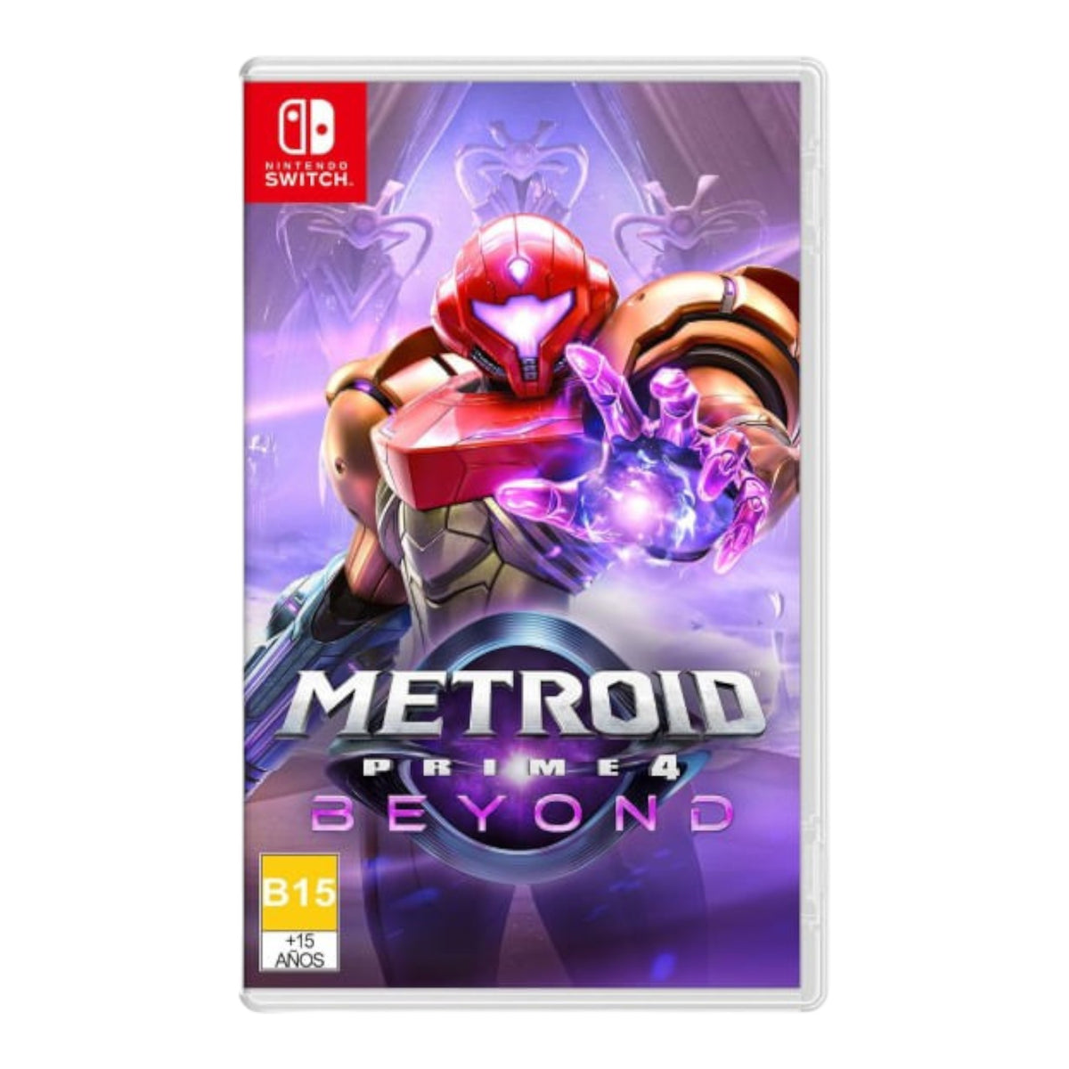 Portada del videojuego doto.com.mx Metroid Prime 4 Beyond para Nintendo Switch con Samus Aran en primer plano