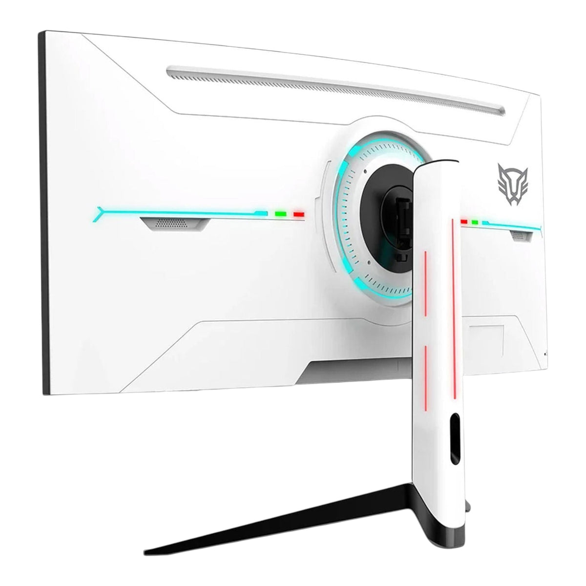Vista trasera del monitor gamer curvo Balam Rush Extreme Earth Pro de 34 pulgadas en color blanco de doto.com.mx