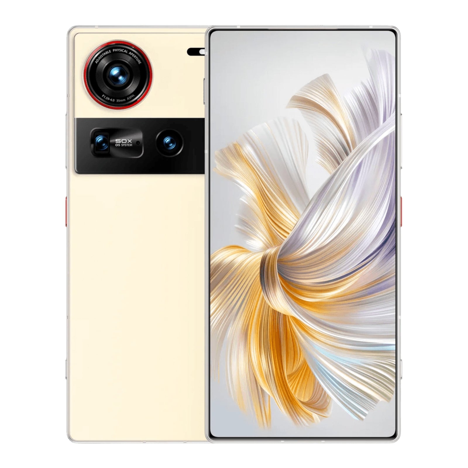Smartphone doto.com.mx Nubia Z70 Ultra 5G color crema con pantalla AMOLED y sistema de triple cámara trasera