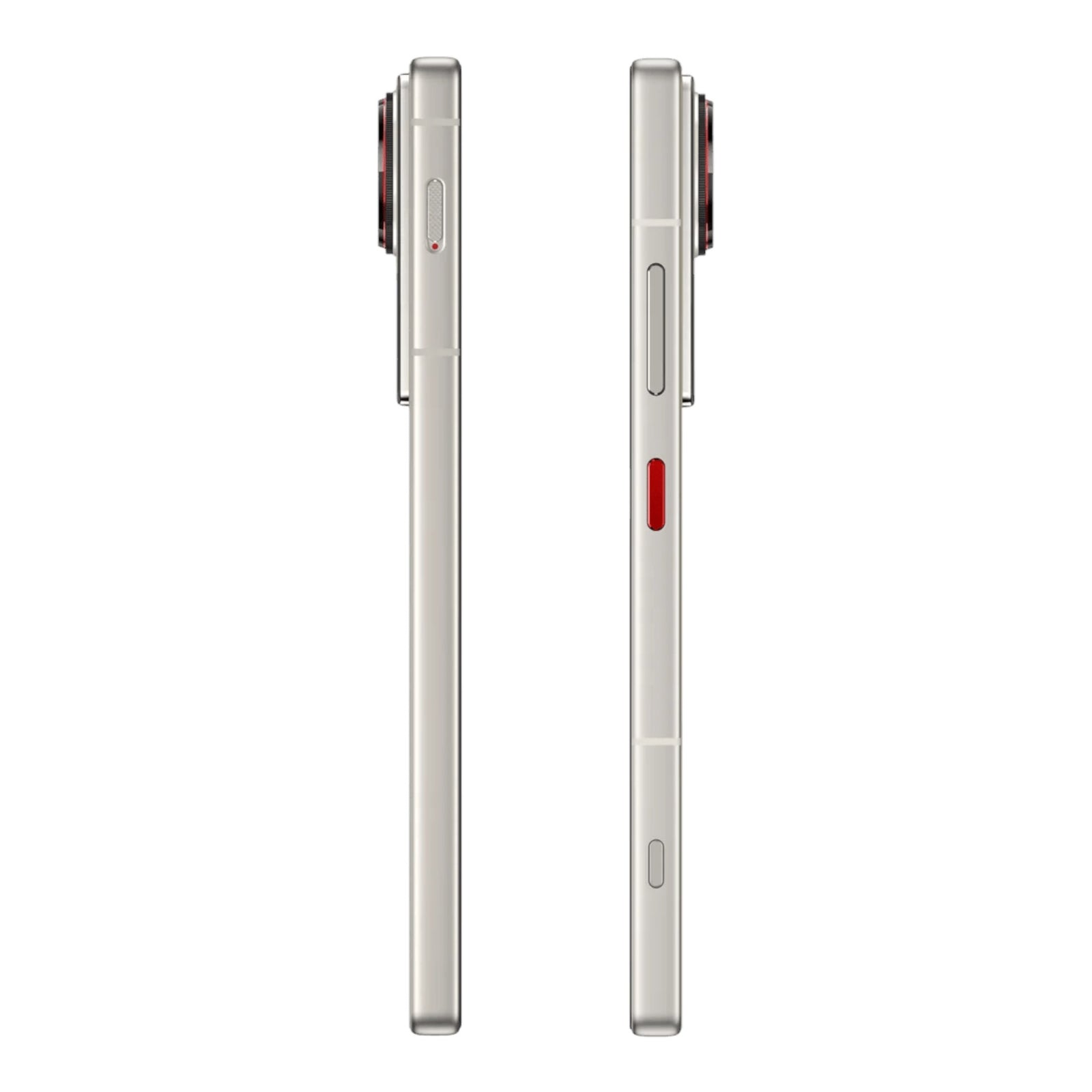 Vista lateral del smartphone doto.com.mx Nubia Z70 Ultra 5G en color plata con botones físicos y módulo de cámara