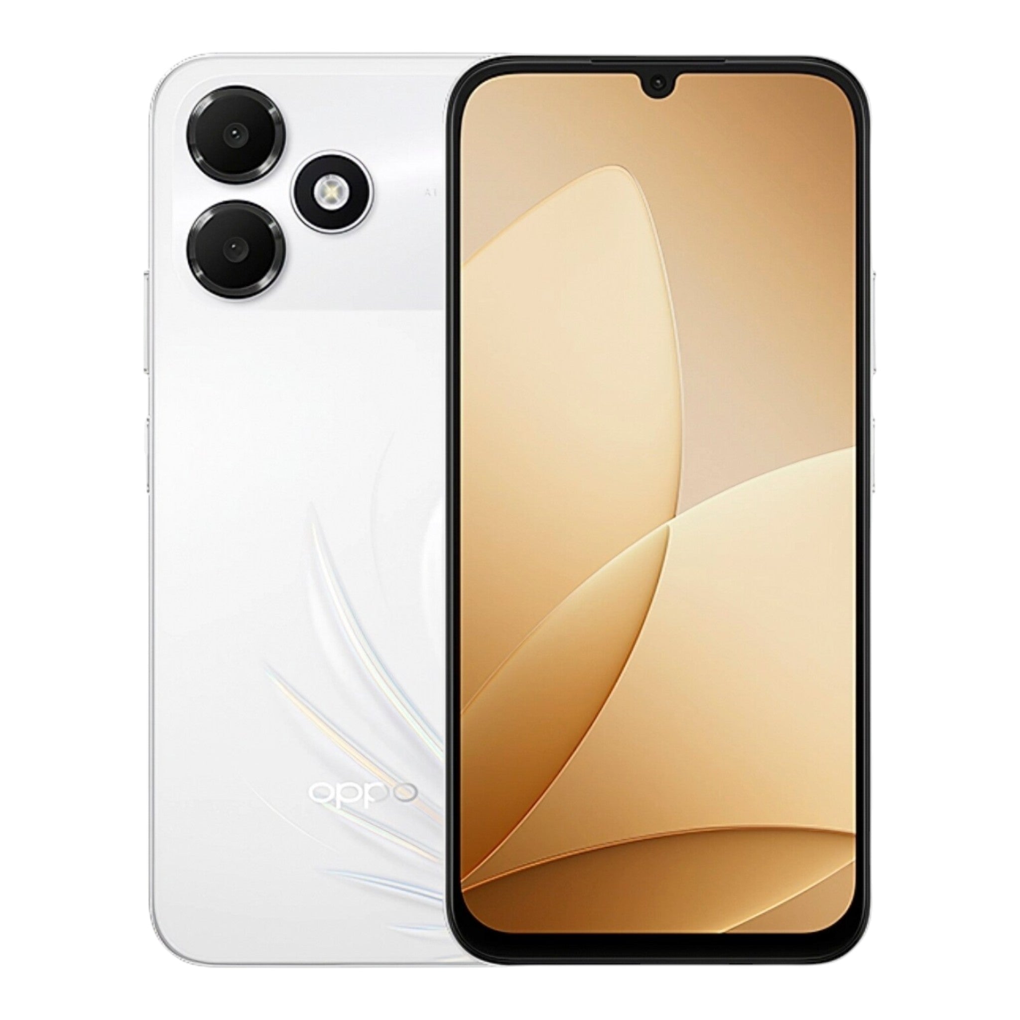 Smartphone doto.com.mx OPPO A6c blanco con pantalla de 6.75 pulgadas y sistema de triple cámara trasera