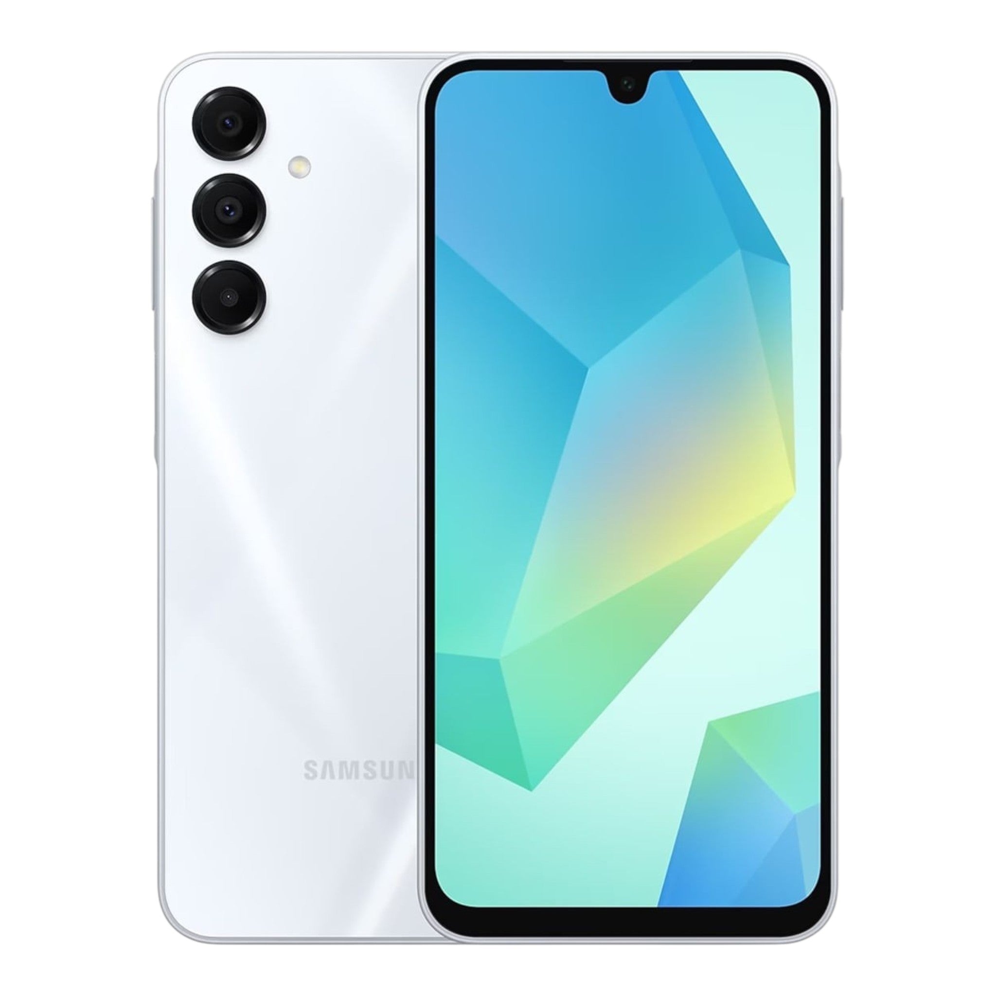 Smartphone Samsung Galaxy A16 5G color blanco de doto.com.mx con pantalla Super AMOLED y triple cámara trasera