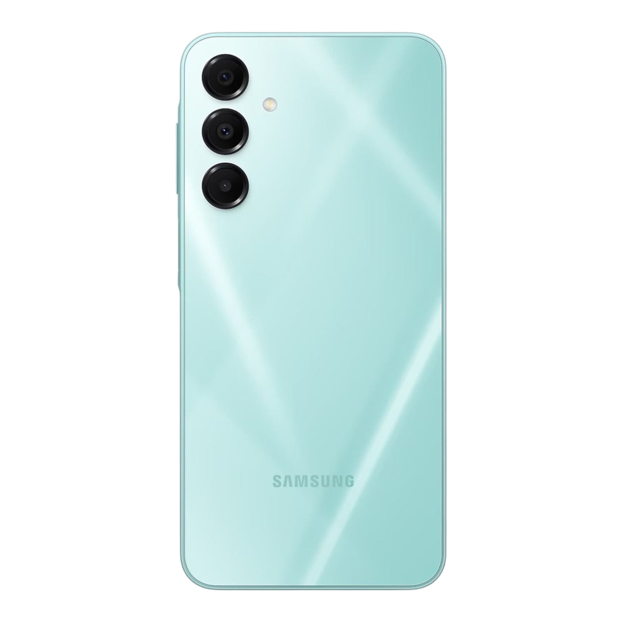 Parte trasera del smartphone doto.com.mx Samsung Galaxy A16 5G en color verde claro con triple cámara vertical