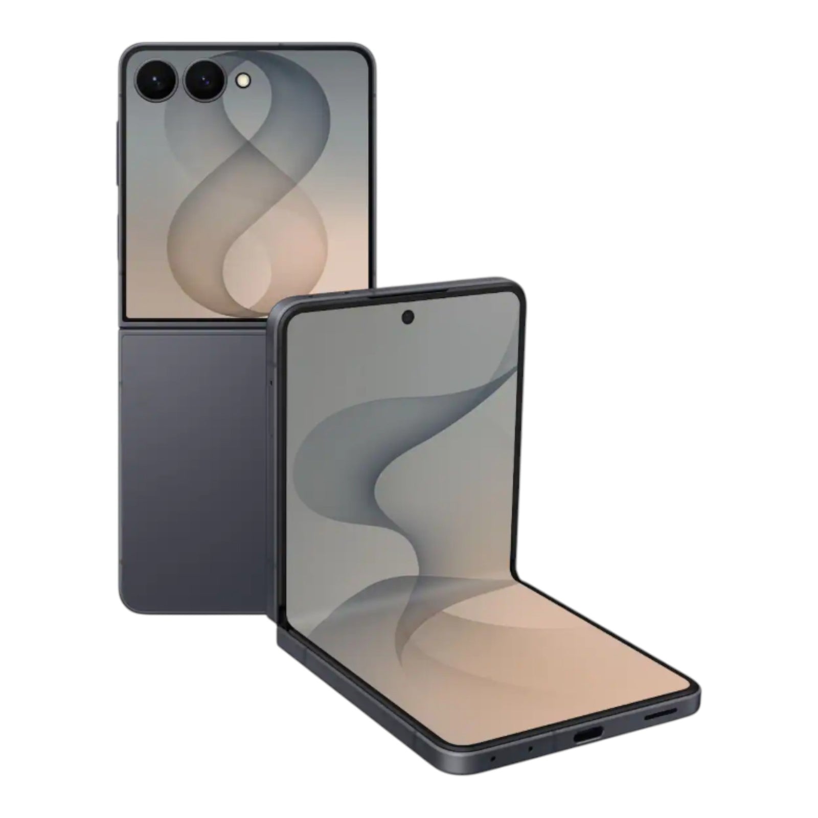 Smartphone plegable Samsung Galaxy Z Flip8 en color gris grafito, mostrado abierto y cerrado en doto.com.mx