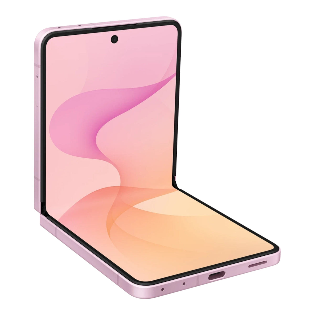 Smartphone plegable Samsung Galaxy Z Flip8 color rosa de doto.com.mx con pantalla abierta en modo Flex