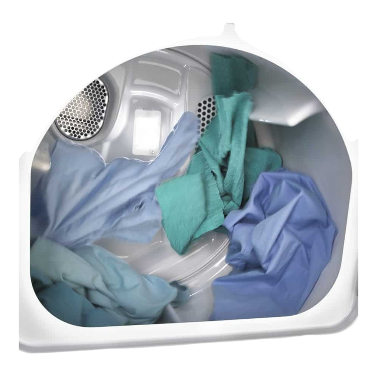 Interior del tambor de secadora doto.com.mx Maytag de 19kg con ropa de colores en proceso de secado