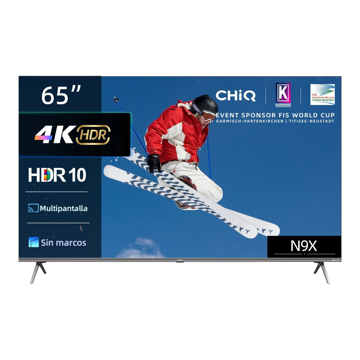 Smart TV doto.com.mx Chiq 65 pulgadas 4K HDR sin marcos con diseño ultra delgado y soporte para Roku TV