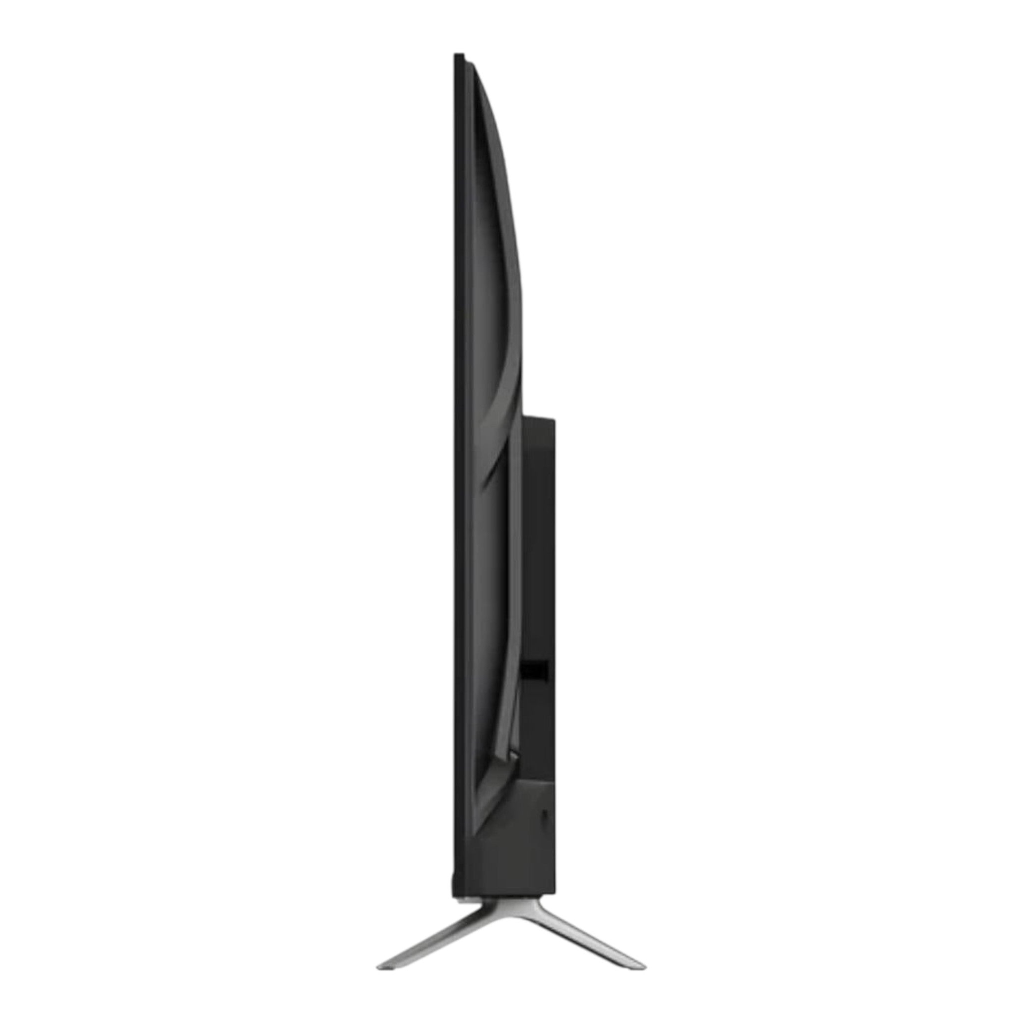 Perfil lateral de Smart TV doto.com.mx Hyundai QLED FHD con diseño delgado y soporte plateado