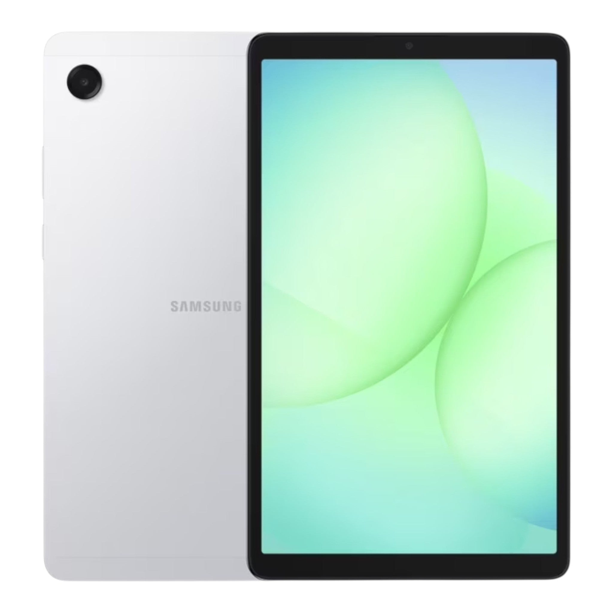 Tablet Samsung Galaxy Tab A11 de 8.7 pulgadas en color plata, vista frontal y trasera, disponible en doto.com.mx
