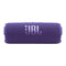 Bocina JBL Flip 7 morada, portátil, resistente al agua y al polvo, con correa extraíble y logo JBL prominente.