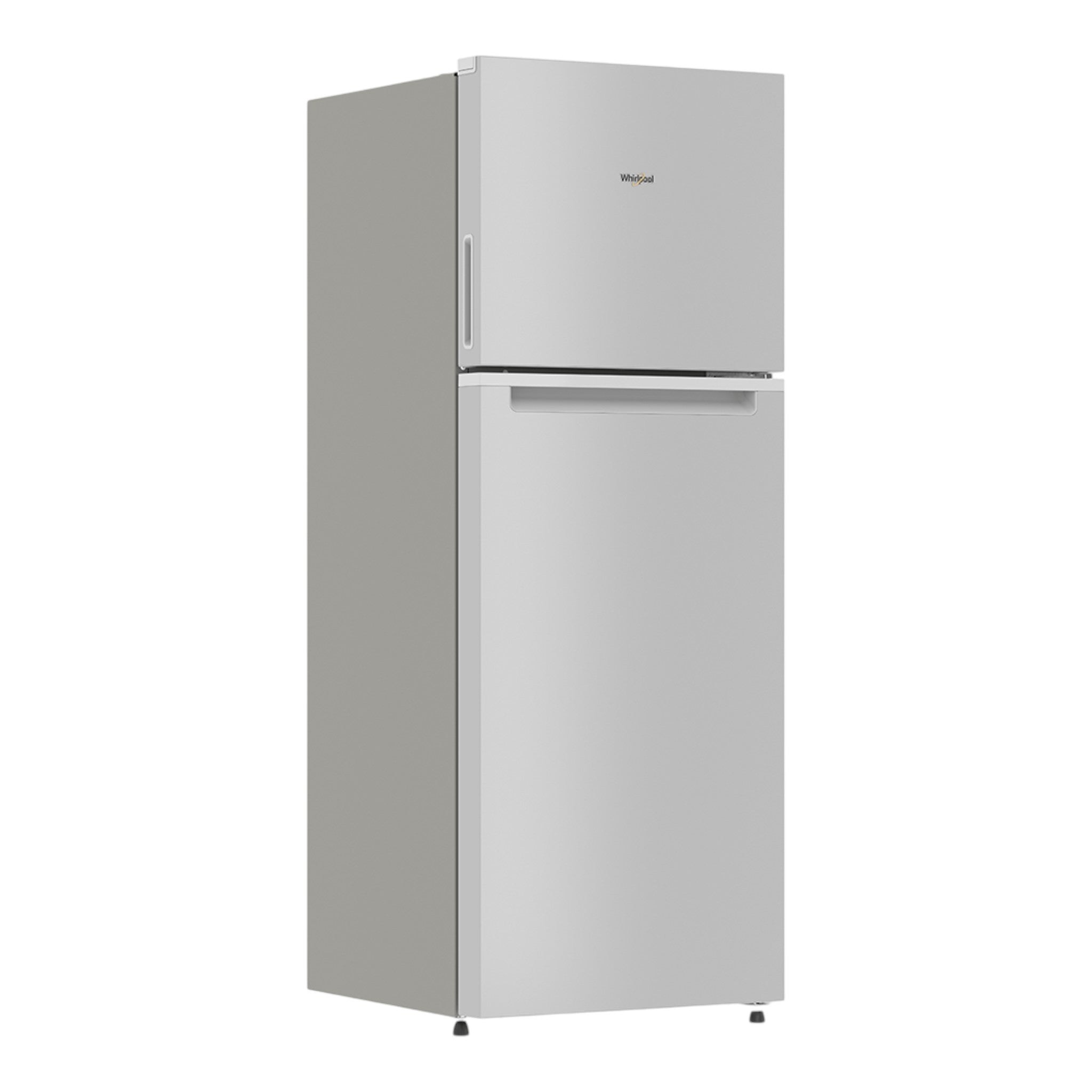 Refrigerador Whirlpool Top Mount WT1331D de acero inoxidable con dispensador de agua y parrillas de cristal templado.