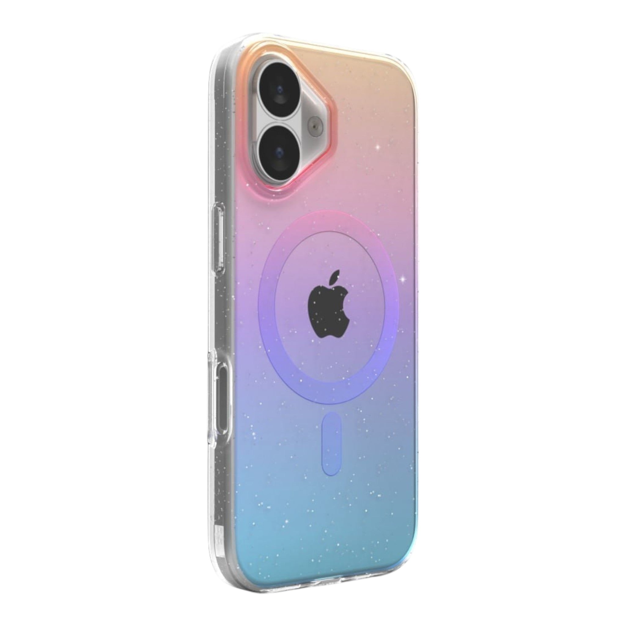 Funda transparente doto.com.mx Super Space para iPhone 17 con degradado espacial y partículas brillantes, compatible con MagSafe.