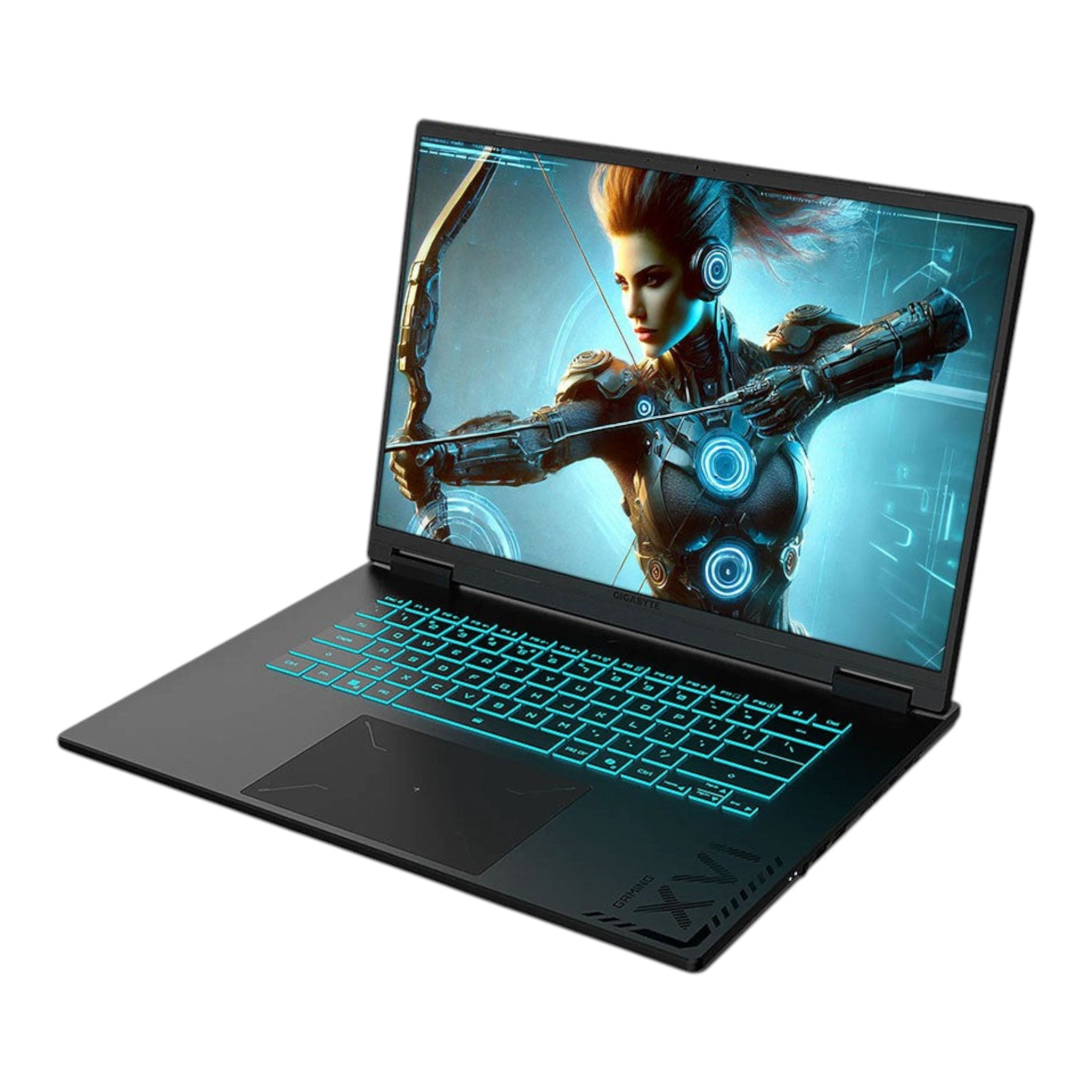 Laptop gamer doto.com.mx Gigabyte A16 negra con teclado retroiluminado azul y pantalla de 16 pulgadas