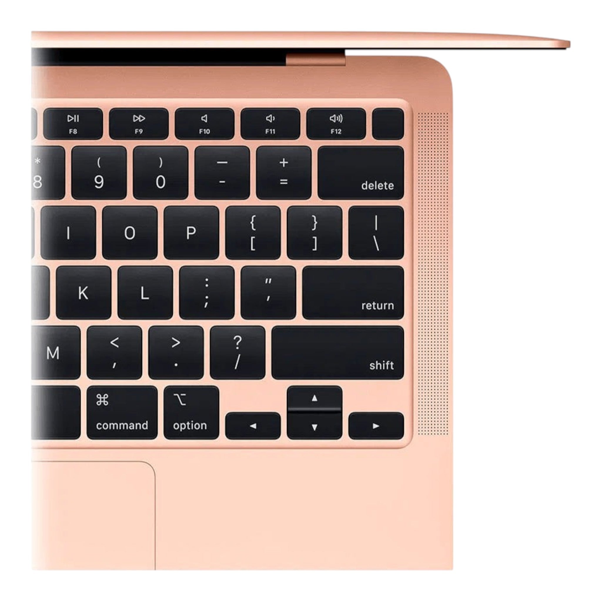 Detalle del teclado en español de la laptop Apple MacBook Air M1 color oro rosa disponible en doto.com.mx