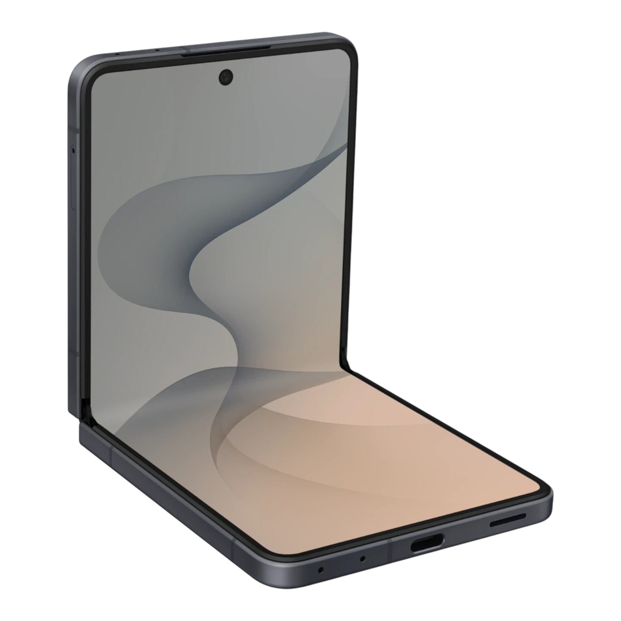 Smartphone plegable doto.com.mx Samsung Galaxy Z Flip8 en color gris grafito con pantalla abierta y diseño compacto