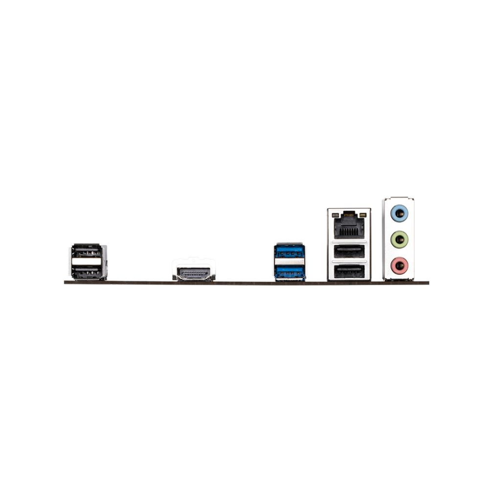 Vista superior de la Gigabyte H610M K DDR4 con puertos HDMI, USB, red y audio