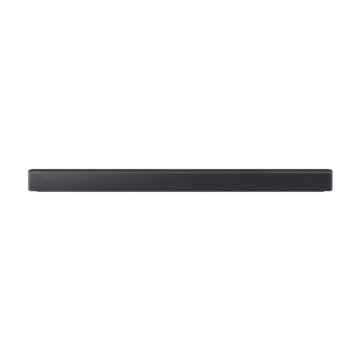 Vista frontal de la barra de sonido Samsung HW-B450F con rejilla acústica negra