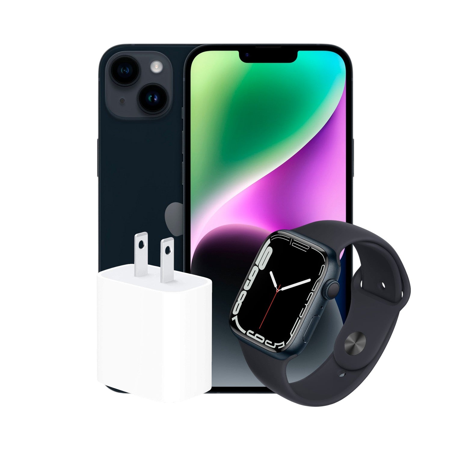 COMBO APPLE IPHONE 14 128GB NEGRO ESIM RFB + WATCH SERIES 7 41MM NEGRO RFB + ADAPTADOR DE CORRIENTE USB-C