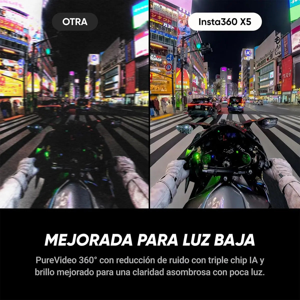 Comparativa de rendimiento en poca luz y modo PureVideo de la cámara 360 Insta360 X5