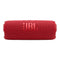 Bocina JBL Flip 7 roja, portátil, resistente al agua y al polvo, con correa extraíble y logo JBL en relieve.