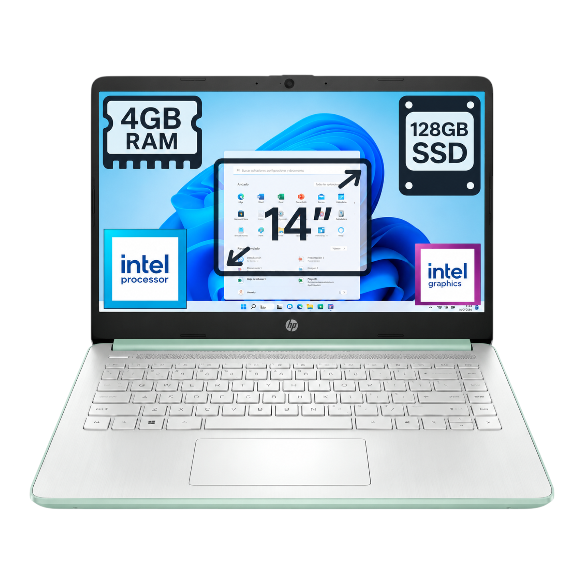 Laptop doto.com.mx HP 14-dq6013dx color verde con pantalla de 14 pulgadas, procesador Intel y Windows 11 Home.
