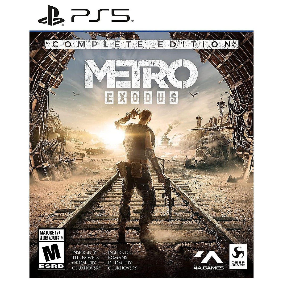 Portada de Metro Exodus Complete Edition para PS5 con personaje armado y clasificación M