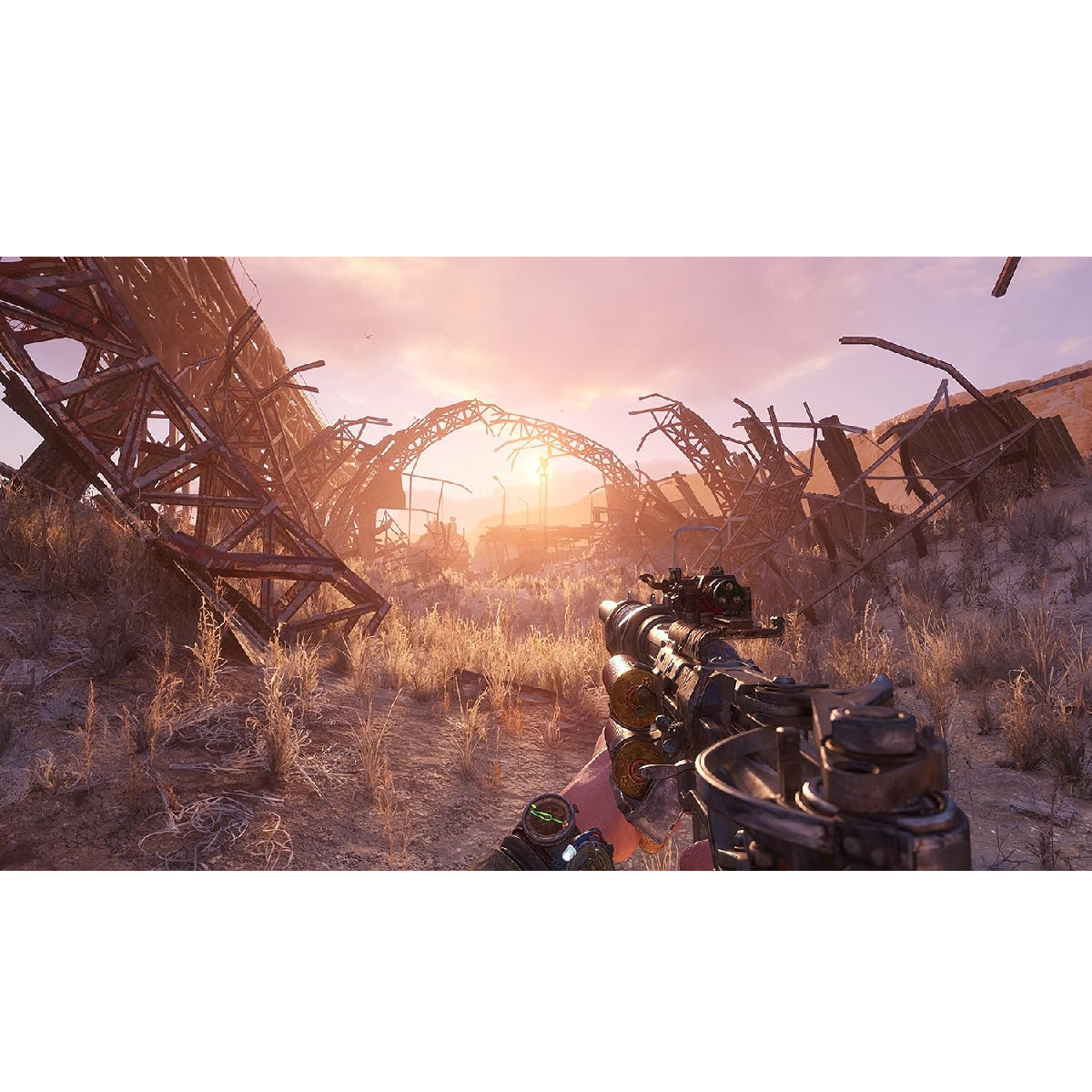 Máscara de gas, brújula y herramientas sobre una mesa de trabajo en Metro Exodus
