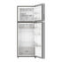 Refrigerador Whirlpool Top Mount WT1331D de acero inoxidable con puertas abiertas, parrillas de cristal templado y cajones para frutas y verduras.
