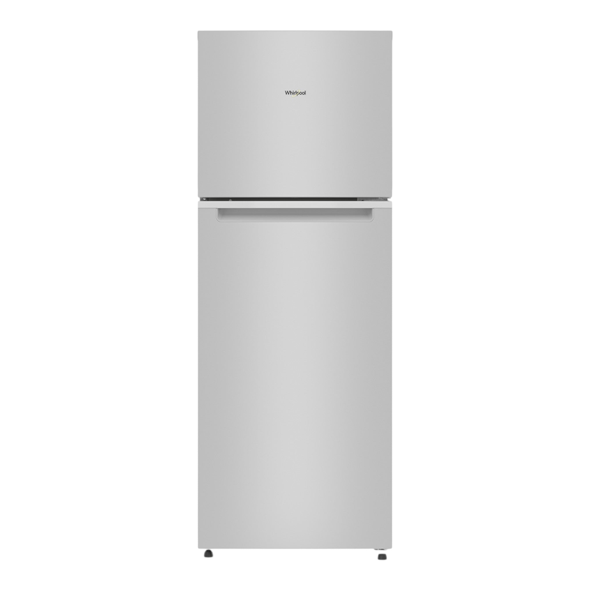 Refrigerador Whirlpool Top Mount WT1331D de acero inoxidable con dispensador de agua y parrillas de cristal templado.