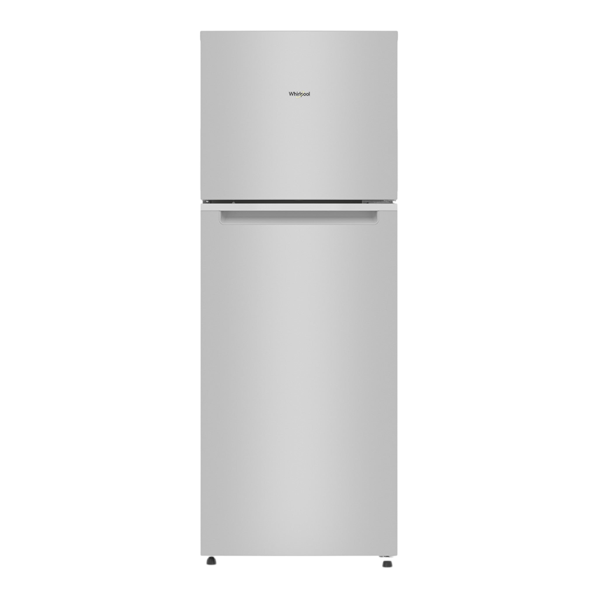 Refrigerador Whirlpool Top Mount WT1331D de acero inoxidable con dispensador de agua y parrillas de cristal templado.