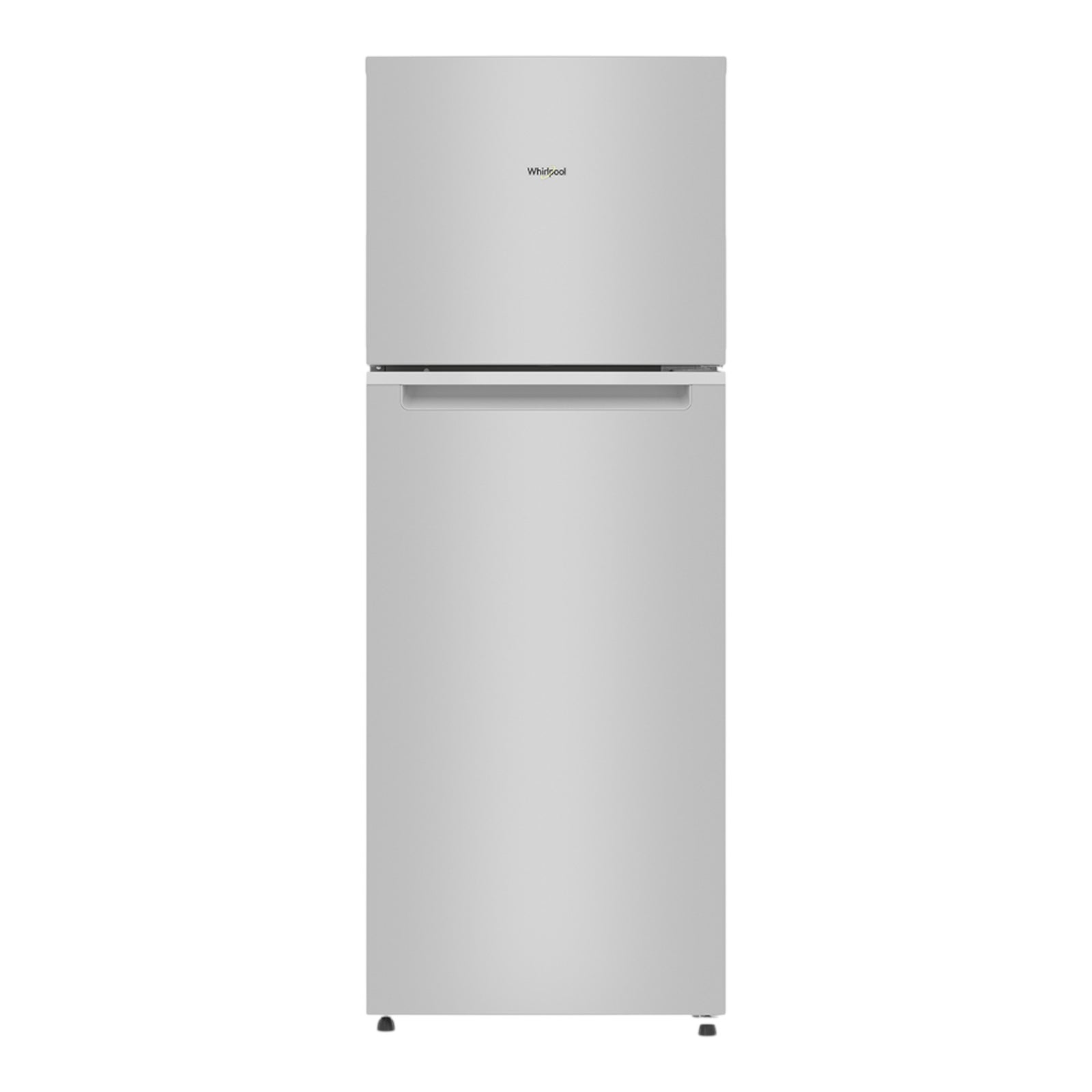 Refrigerador Whirlpool Top Mount WT1331D de acero inoxidable con dispensador de agua y parrillas de cristal templado.